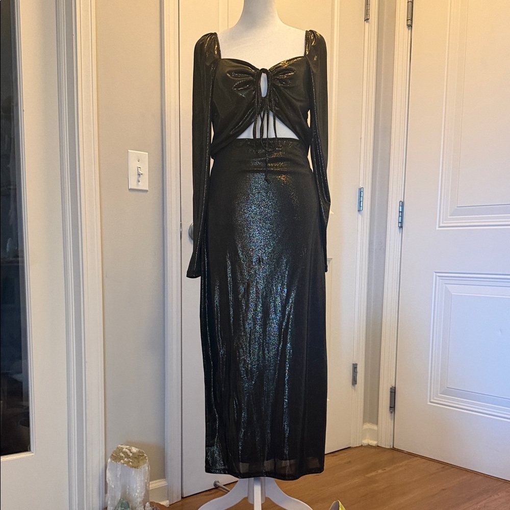 Shimmering Goldtone Long Sleeve Dress